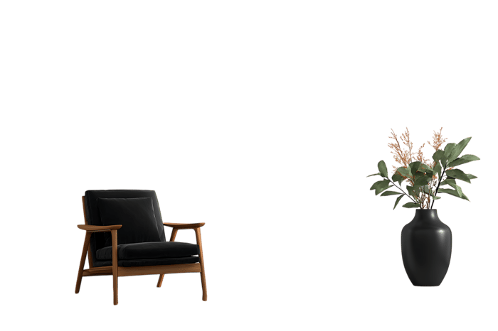 Stylish dark room interior with armchair and vase of flowers