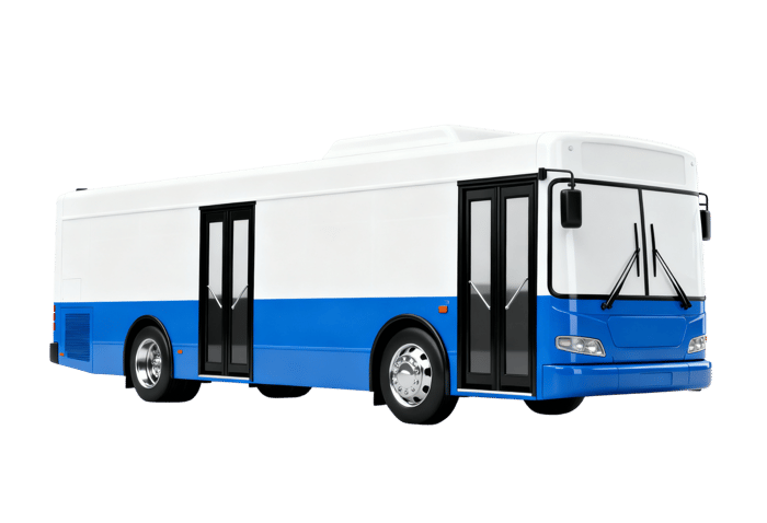 Blue and white city bus for public transportation and travel