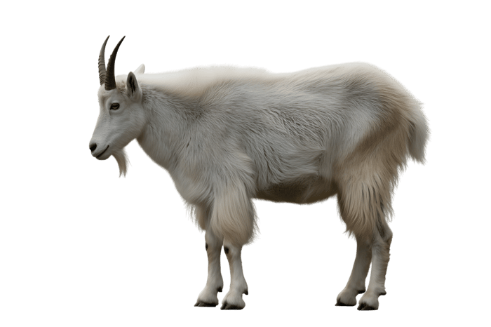Rocky mountain goat with white fur and black horns