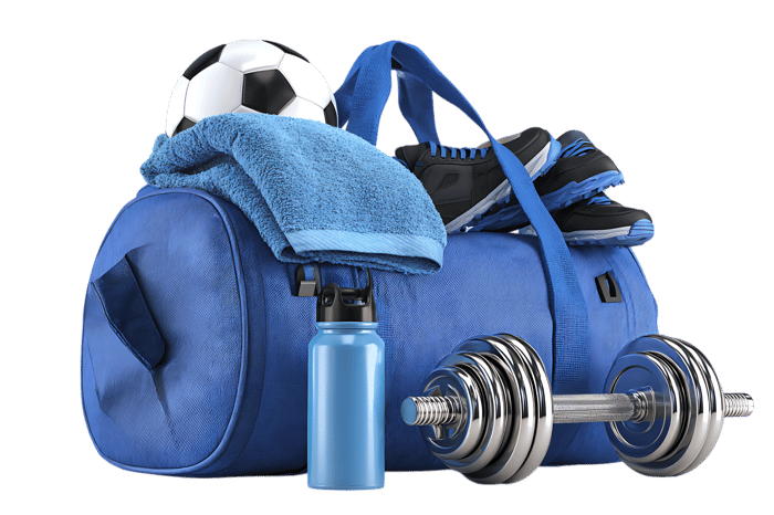 Gym bag with sports equipment