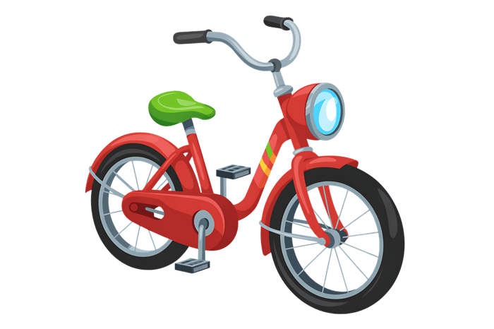 Red bicycle with green seat and headlight illustration