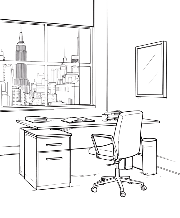 Sketch of a stylish and functional workspace