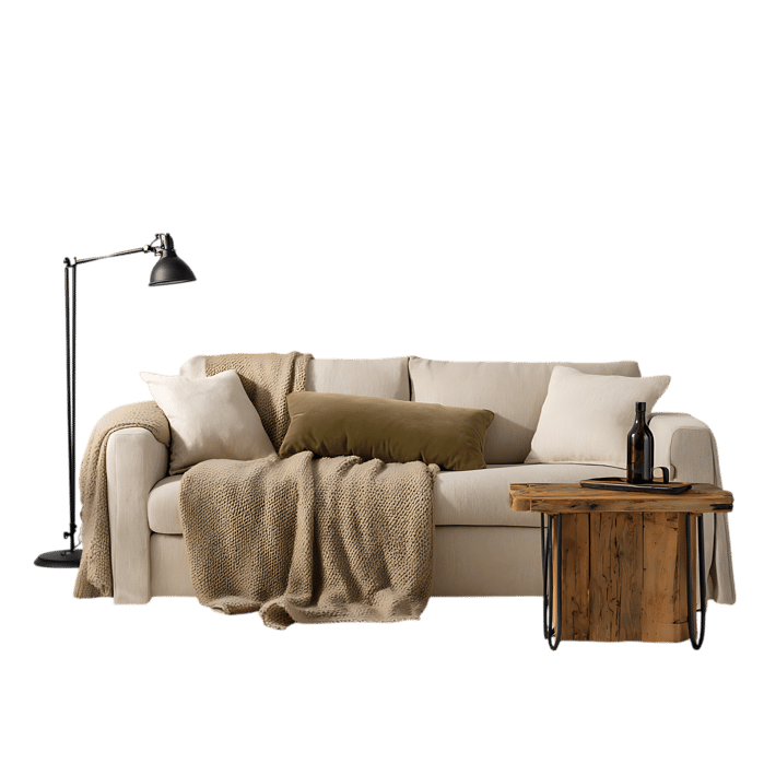 Modern minimalist interior design with comfortable sofa