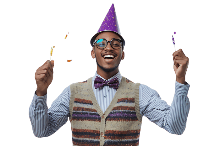 Happy man celebrating with party poppers