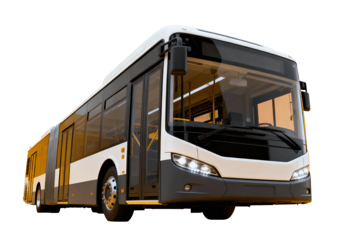 Modern articulated city bus for public transportation