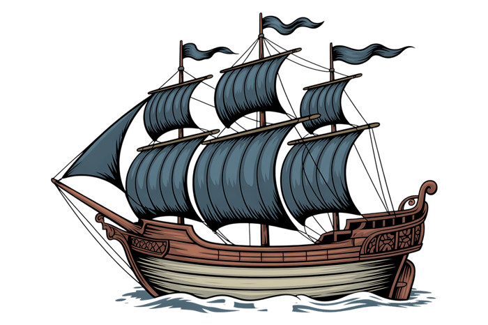 Sailing ship illustration on the water