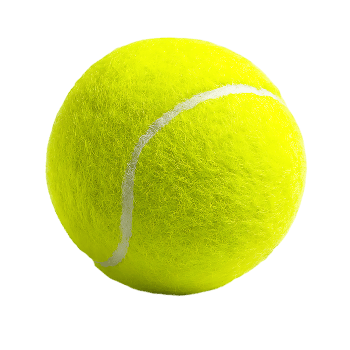 Close up of a vibrant yellow tennis ball on black background.
