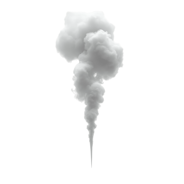 White smoke column on black background for compositing
