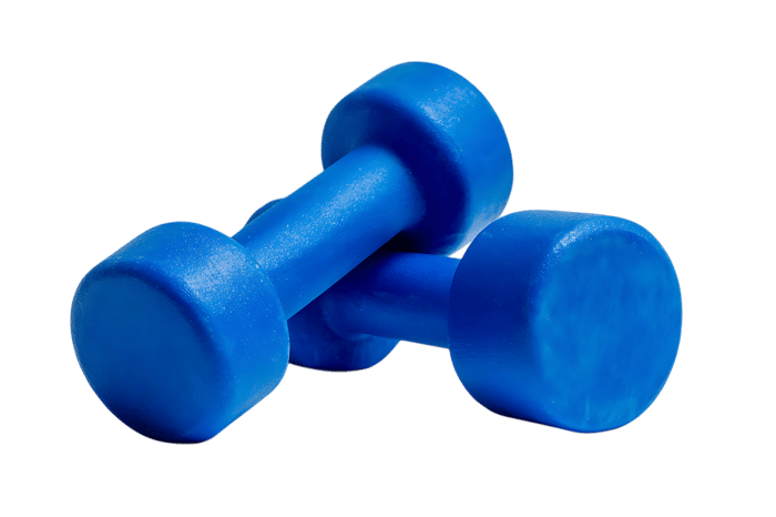 Pair of blue dumbbells isolated on black. Fitness, workout.