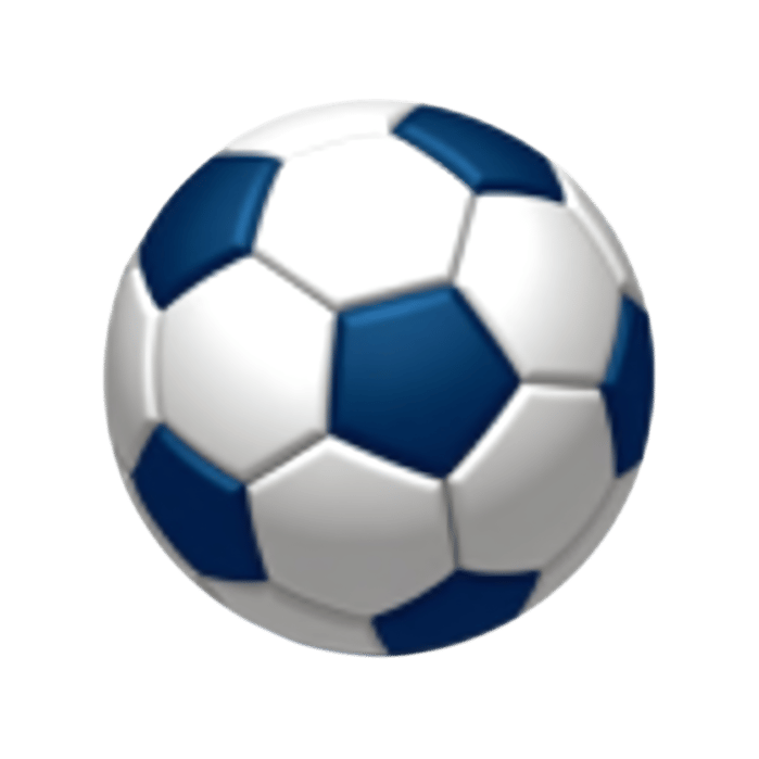 Traditional soccer ball with blue and white hexagonal pattern isolated on white background