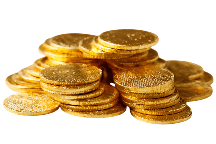A pile of shiny gold coins.