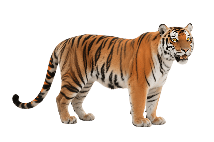 Majestic tiger standing on transparent background