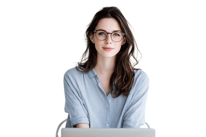 Portrait of a young woman wearing glasses.