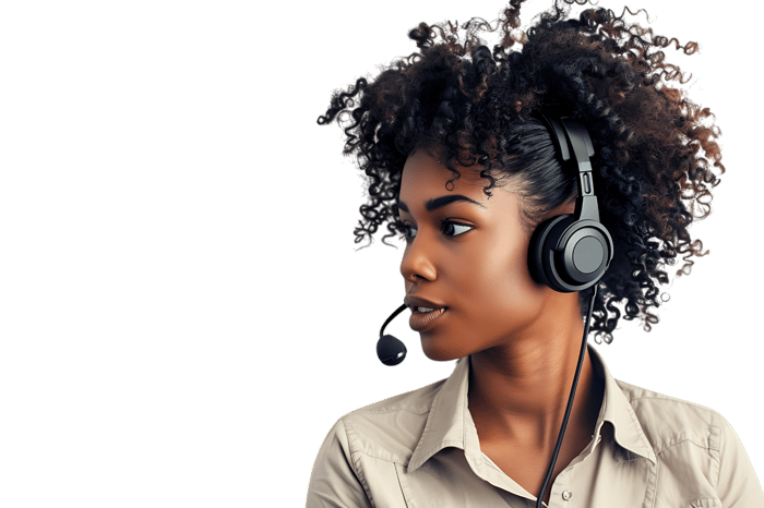 Young woman with headphones, focused expression.