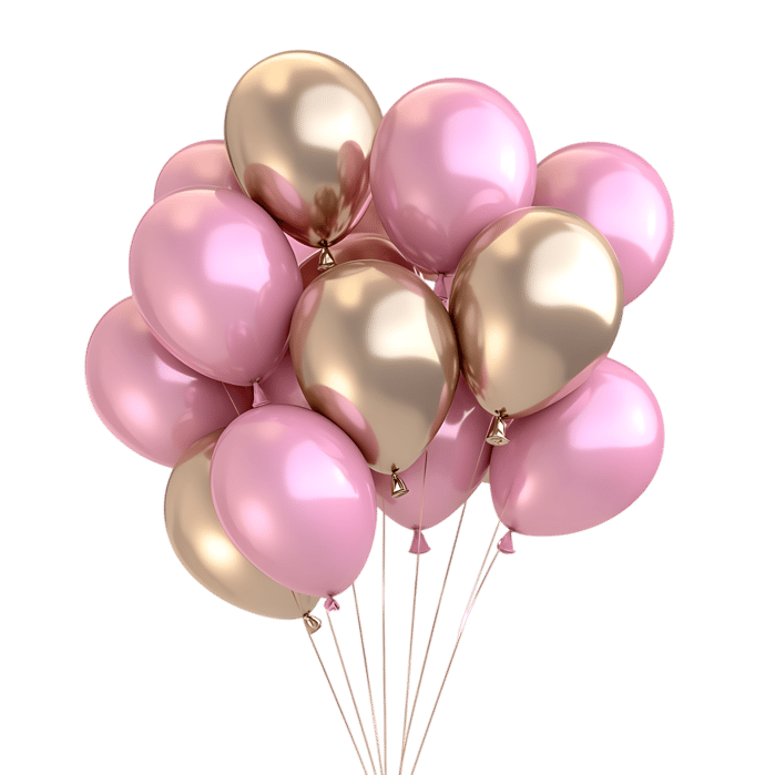 Pink and gold balloons bunch. Festive decoration.