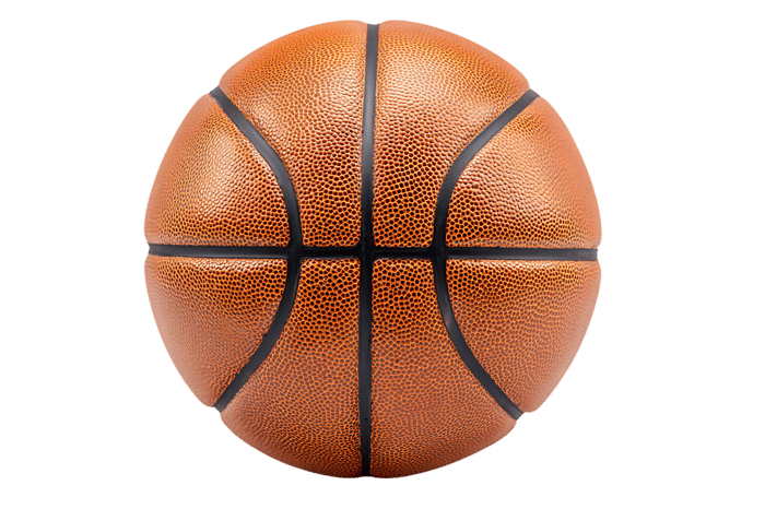 Classic orange basketball on black background.