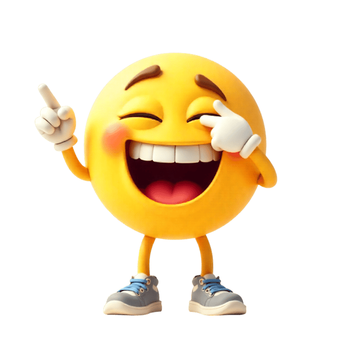 Laughing emoji with hands and shoes pointing up