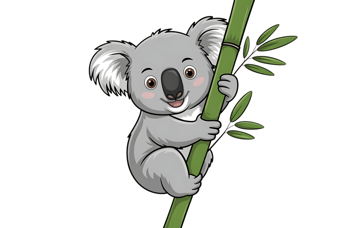 Cartoon koala bear on bamboo stalk