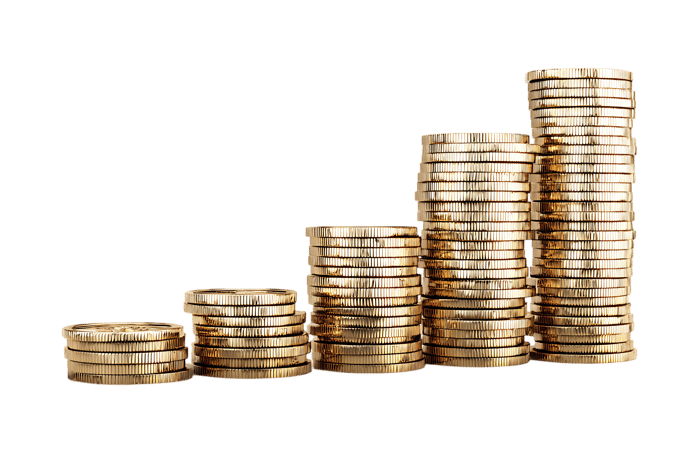 Stacks of gold coins growing.
