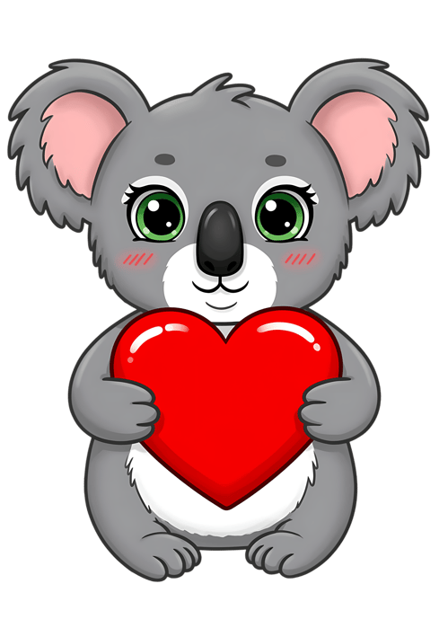 Cartoon koala holding a heart