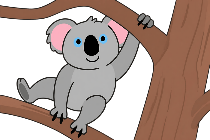 Cartoon koala on a tree branch