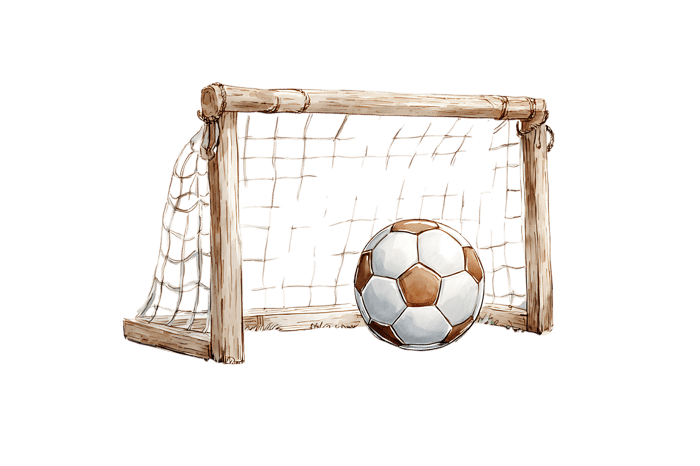 Illustration of a soccer ball in a goal net.