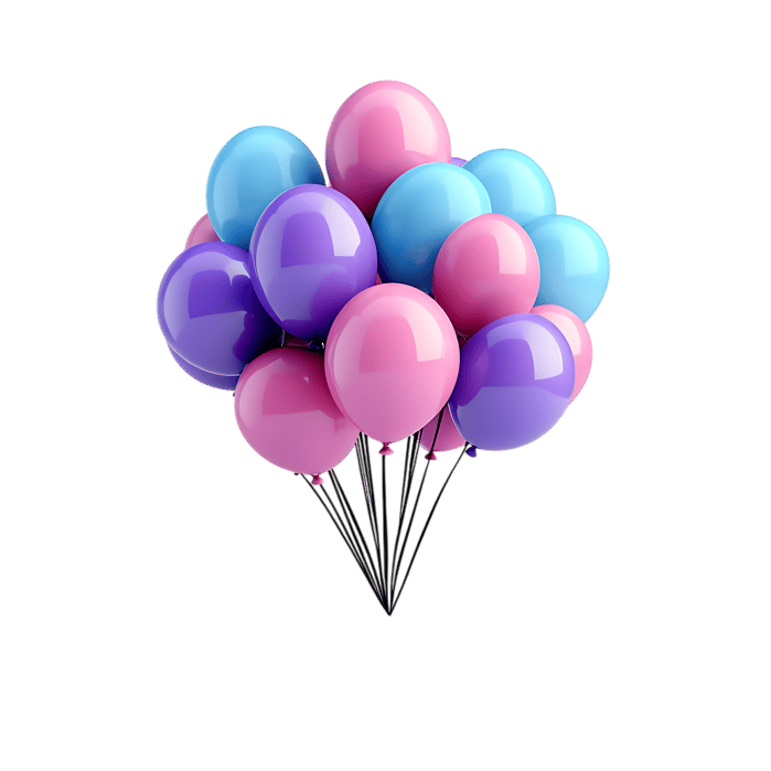 Bunch of pink, purple, and blue balloons.