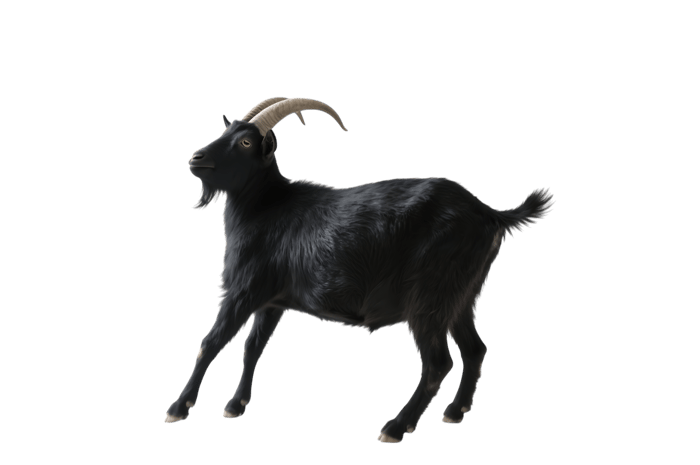 Black goat with horns isolated