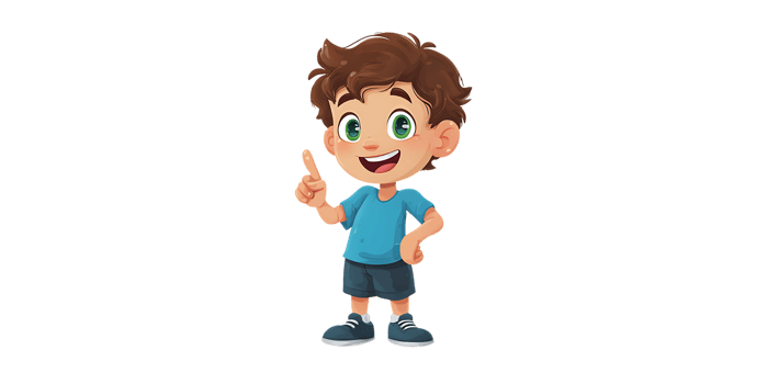 Cartoon boy pointing up with a smile