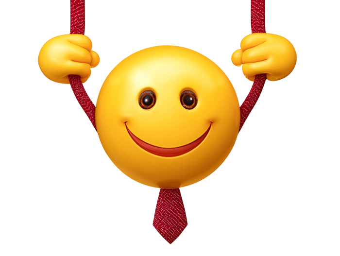 Smiling smiley face with hands holding a rope and a tie