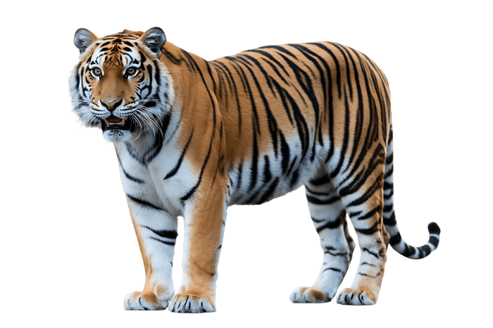 Striking tiger with bold stripes on transparent background