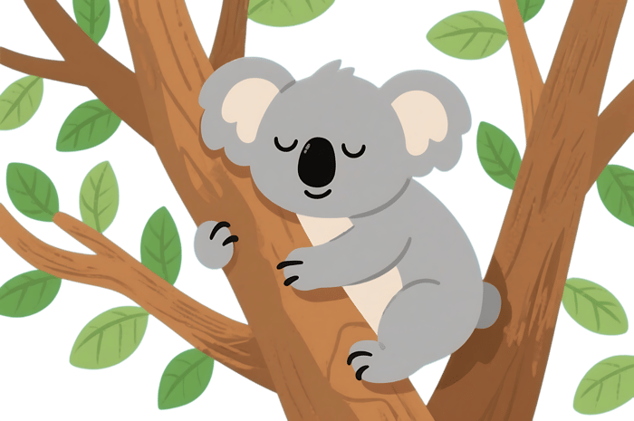 Cartoon koala bear sleeping on a tree
