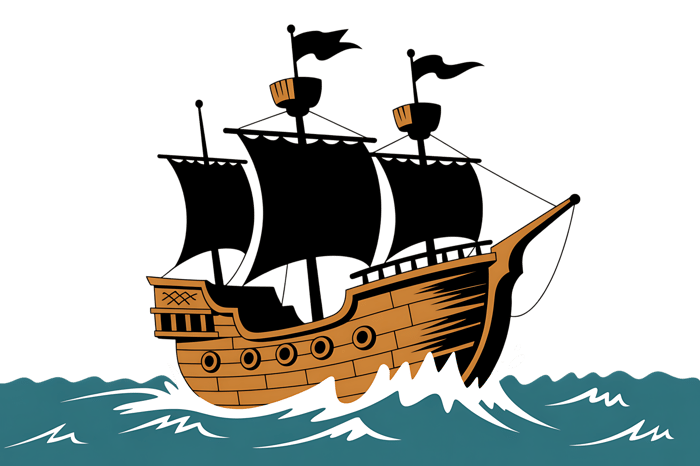 Illustration of a sailing ship on the water