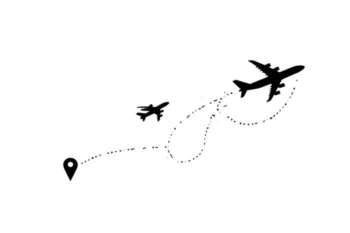 Abstract illustration of airplane flight path, travel and journey concept.