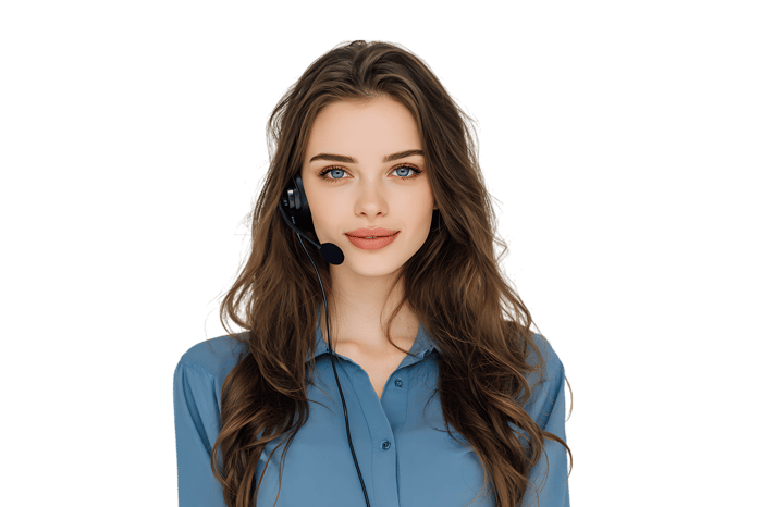 Smiling woman wearing a headset, customer service agent.