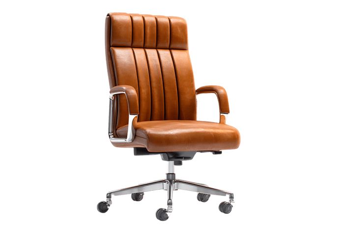 Modern brown leather office chair on wheels