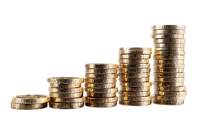 Stacks of gold coins show growth589.