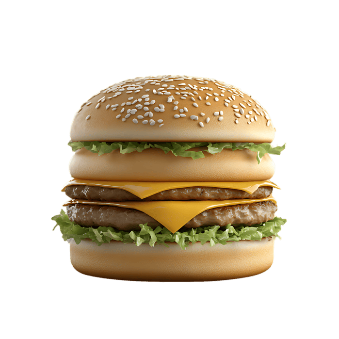 Juicy double cheeseburger with sesame bun