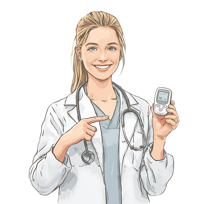 Smiling female doctor holding a medical device.