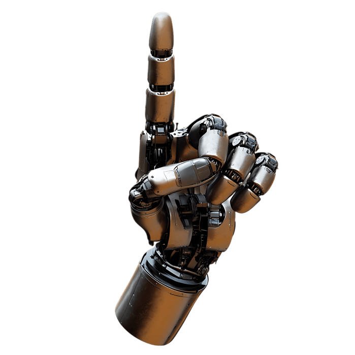 Metallic robotic hand pointing up.  Future tech concept.