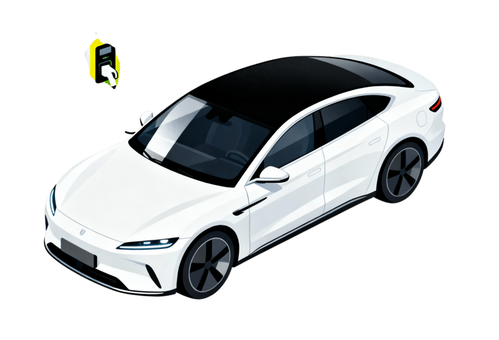 White electric car at charging point isometric illustration