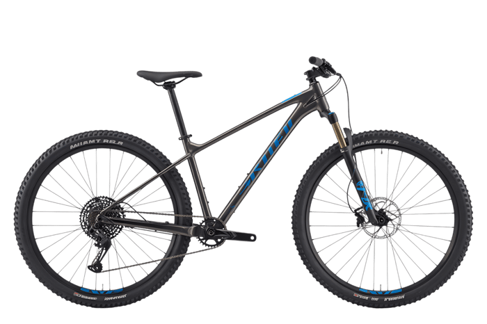 Gray and blue mountain bike for off road adventures