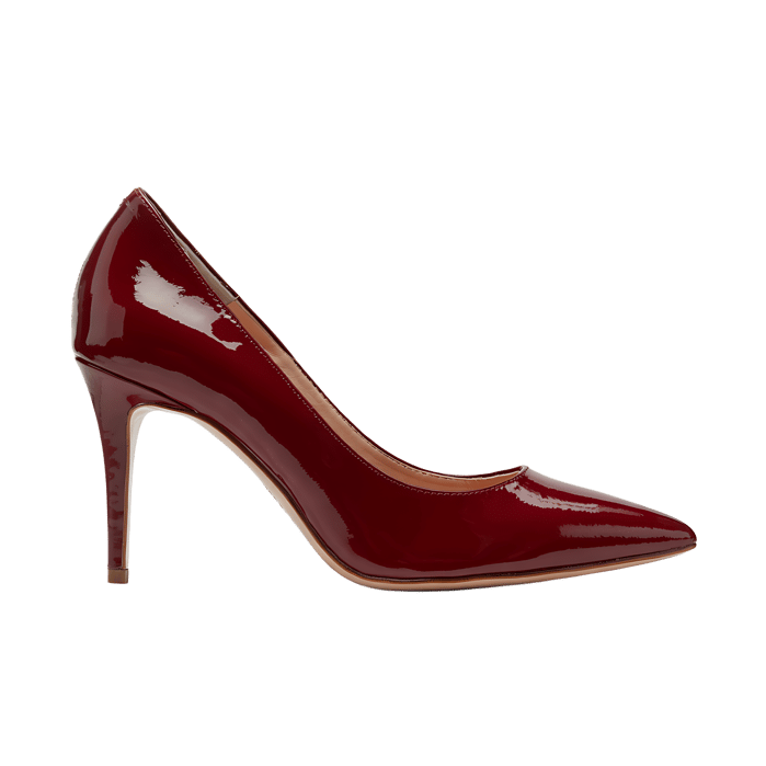 Classic burgundy patent leather pumps.