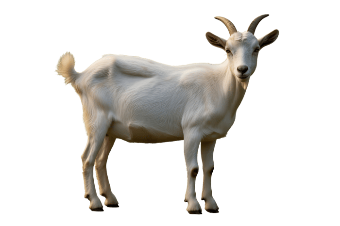 Standing white goat animal with horns