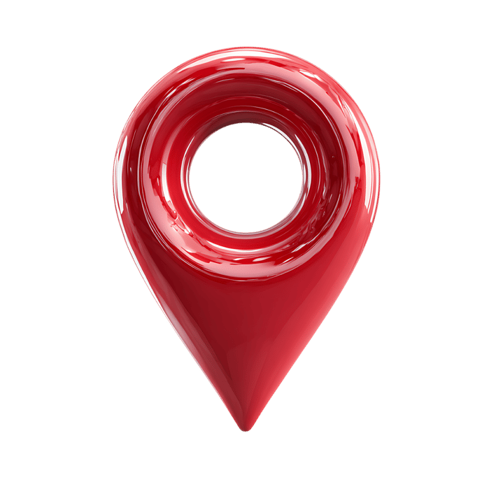 Shiny red location pin on black background. Travel, navigation, GPS concept.