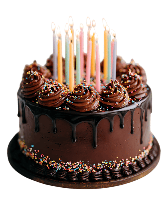 Delicious chocolate cake with candles.