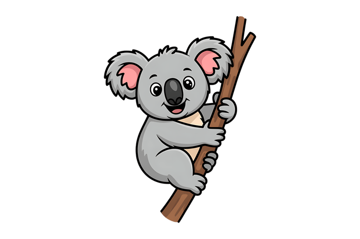 Cartoon koala climbing a branch