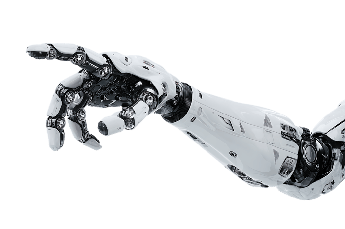 Close up of a robotic arm pointing.