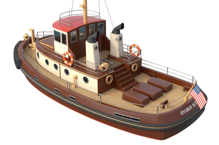 Classic tugboat illustration with american flag