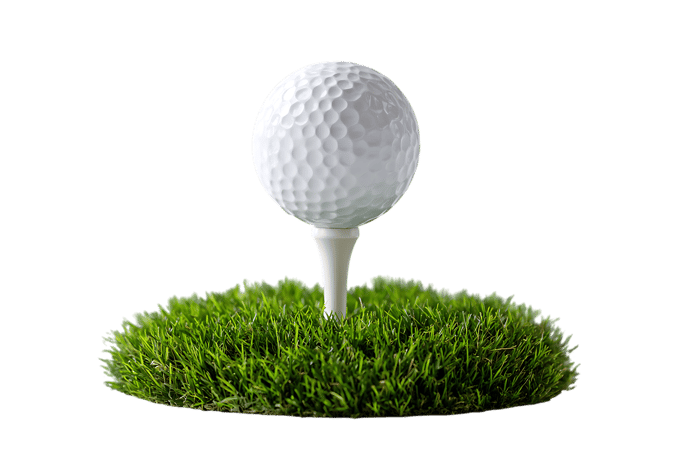 Golf ball on tee against black, ready for the first drive.